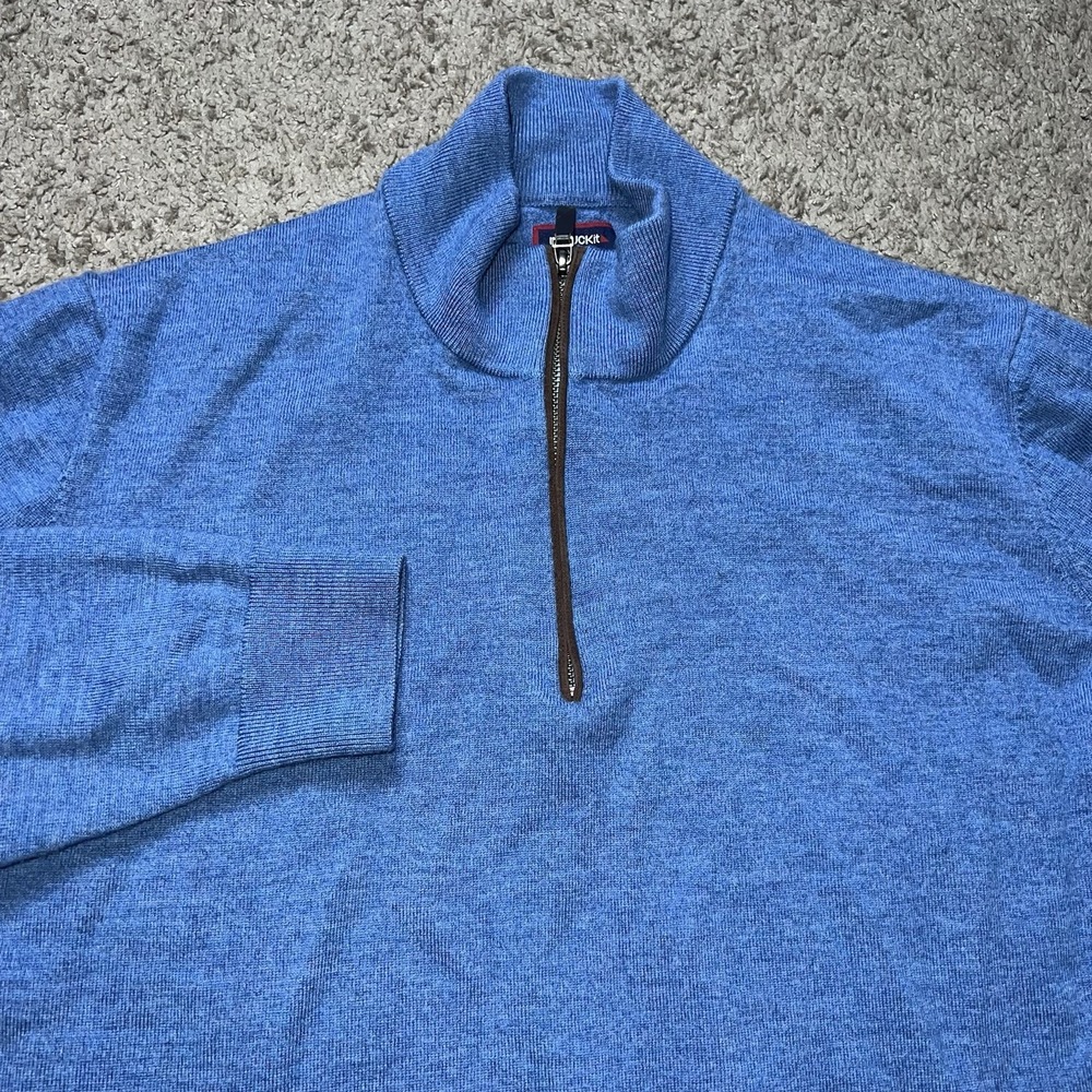 UNTUCKit Sweater Mens Large Blue Merino Wool 1/4 Zip Pullover Jumper Casual